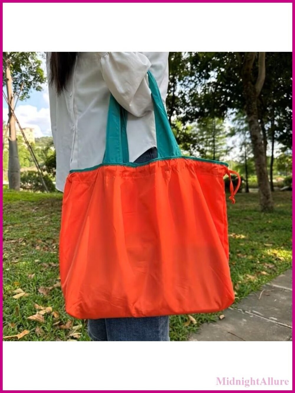 Large Capacity Nylon Tote Bag Drawstring Closure Reusable Shopping Bag